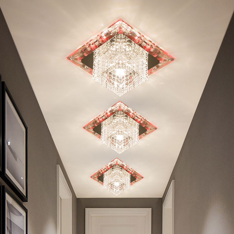 LED Porch Flush Mount Simple Chrome Ceiling Flush with Cube Faceted Crystal Shade Clearhalo 'Ceiling Lights' 'Close To Ceiling Lights' 'Close to ceiling' 'Flush mount' Lighting' 1986577