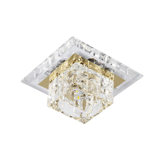 LED Porch Flush Mount Simple Chrome Ceiling Flush with Cube Faceted Crystal Shade Clearhalo 'Ceiling Lights' 'Close To Ceiling Lights' 'Close to ceiling' 'Flush mount' Lighting' 1986578