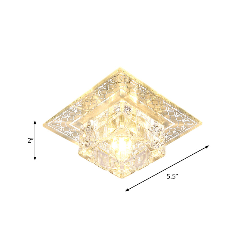 Square Clear Crystal Flushmount Light Modern Style LED Chrome Close to Ceiling Light for Porch Clearhalo 'Ceiling Lights' 'Close To Ceiling Lights' 'Close to ceiling' 'Flush mount' Lighting' 1986584