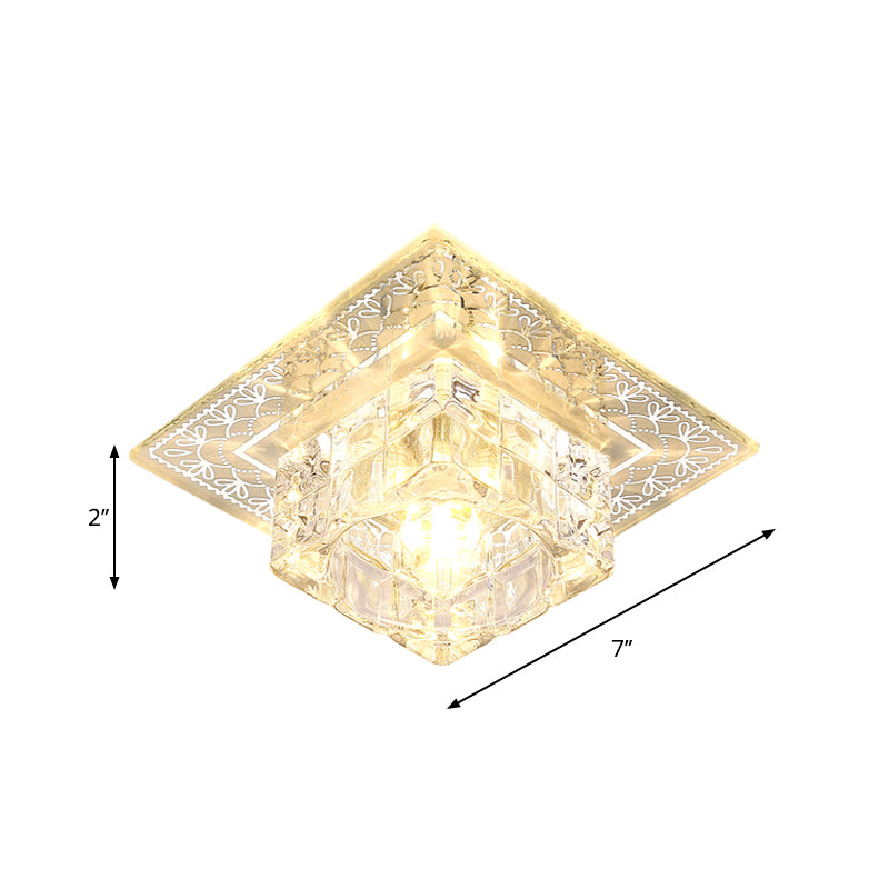 Square Clear Crystal Flushmount Light Modern Style LED Chrome Close to Ceiling Light for Porch Clearhalo 'Ceiling Lights' 'Close To Ceiling Lights' 'Close to ceiling' 'Flush mount' Lighting' 1986585
