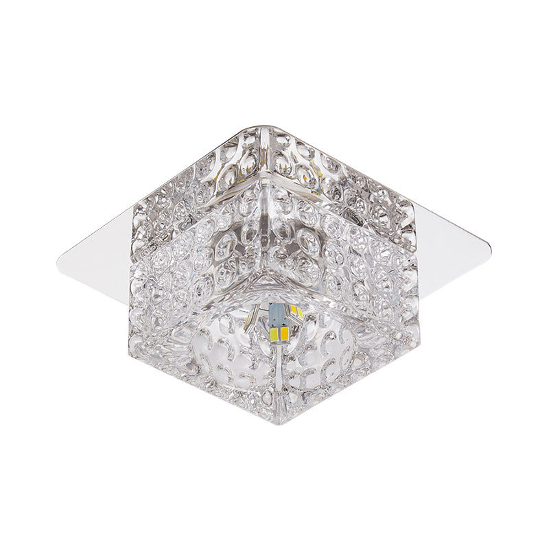 Beveled Crystal Square Flush Ceiling Light Minimalist LED Chrome Flushmount Lighting Clearhalo 'Ceiling Lights' 'Close To Ceiling Lights' 'Close to ceiling' 'Flush mount' Lighting' 1986588