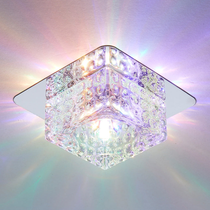 Beveled Crystal Square Flush Ceiling Light Minimalist LED Chrome Flushmount Lighting Clearhalo 'Ceiling Lights' 'Close To Ceiling Lights' 'Close to ceiling' 'Flush mount' Lighting' 1986589