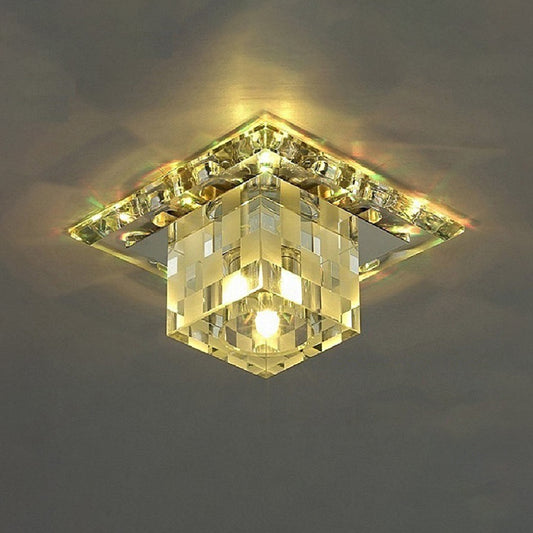 Chrome Cube Shade Ceiling Fixture Modern Style Faceted Crystal LED Flush Mount Lighting Clearhalo 'Ceiling Lights' 'Close To Ceiling Lights' 'Close to ceiling' 'Flush mount' Lighting' 1986592