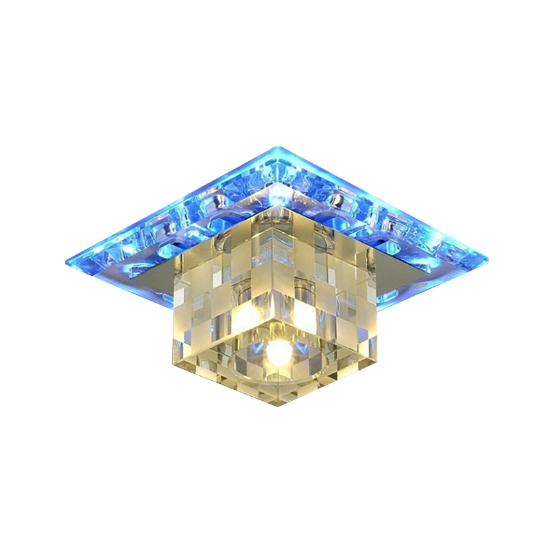 Chrome Cube Shade Ceiling Fixture Modern Style Faceted Crystal LED Flush Mount Lighting Clearhalo 'Ceiling Lights' 'Close To Ceiling Lights' 'Close to ceiling' 'Flush mount' Lighting' 1986594