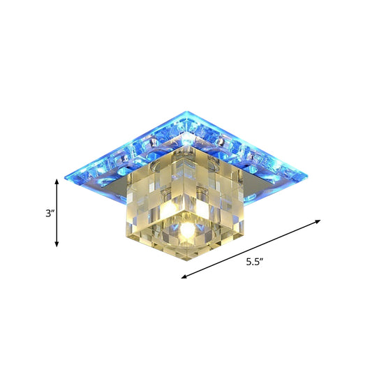 Chrome Cube Shade Ceiling Fixture Modern Style Faceted Crystal LED Flush Mount Lighting Clearhalo 'Ceiling Lights' 'Close To Ceiling Lights' 'Close to ceiling' 'Flush mount' Lighting' 1986595