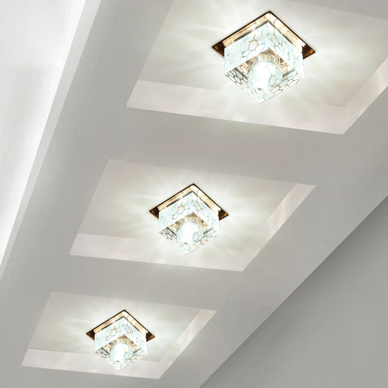 Minimal LED Ceiling Flush Mount Rose Gold Flush Light Fixture with Crystal Shade for Corridor Rose Gold White Clearhalo 'Ceiling Lights' 'Close To Ceiling Lights' 'Close to ceiling' 'Flush mount' Lighting' 1986596