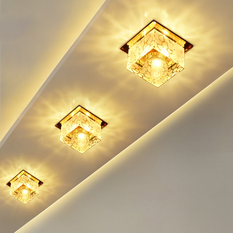 Minimal LED Ceiling Flush Mount Rose Gold Flush Light Fixture with Crystal Shade for Corridor Rose Gold Warm Clearhalo 'Ceiling Lights' 'Close To Ceiling Lights' 'Close to ceiling' 'Flush mount' Lighting' 1986597