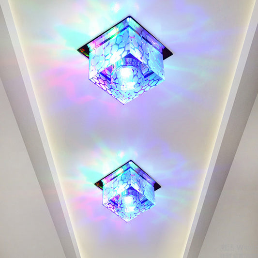 Minimal LED Ceiling Flush Mount Rose Gold Flush Light Fixture with Crystal Shade for Corridor Rose Gold Multi Color Clearhalo 'Ceiling Lights' 'Close To Ceiling Lights' 'Close to ceiling' 'Flush mount' Lighting' 1986598