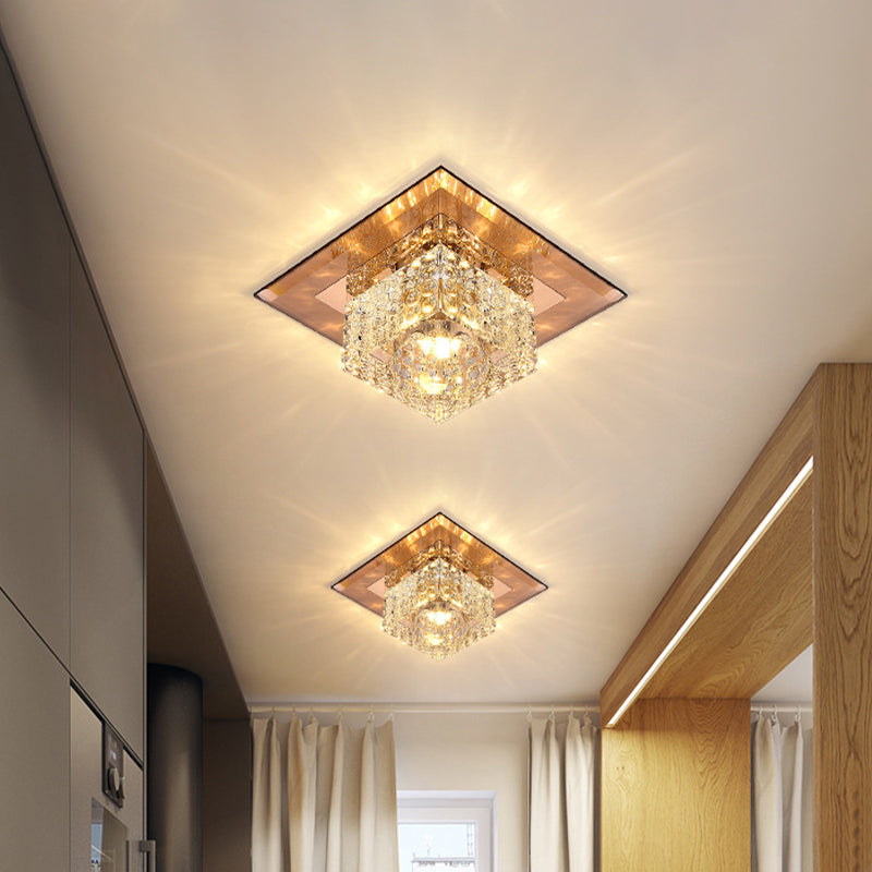 Simplicity Cubic Flush Mount Lamp Beveled Crystal LED Corridor Ceiling Light Fixture Tan Clearhalo 'Ceiling Lights' 'Close To Ceiling Lights' 'Close to ceiling' 'Flush mount' Lighting' 1986607