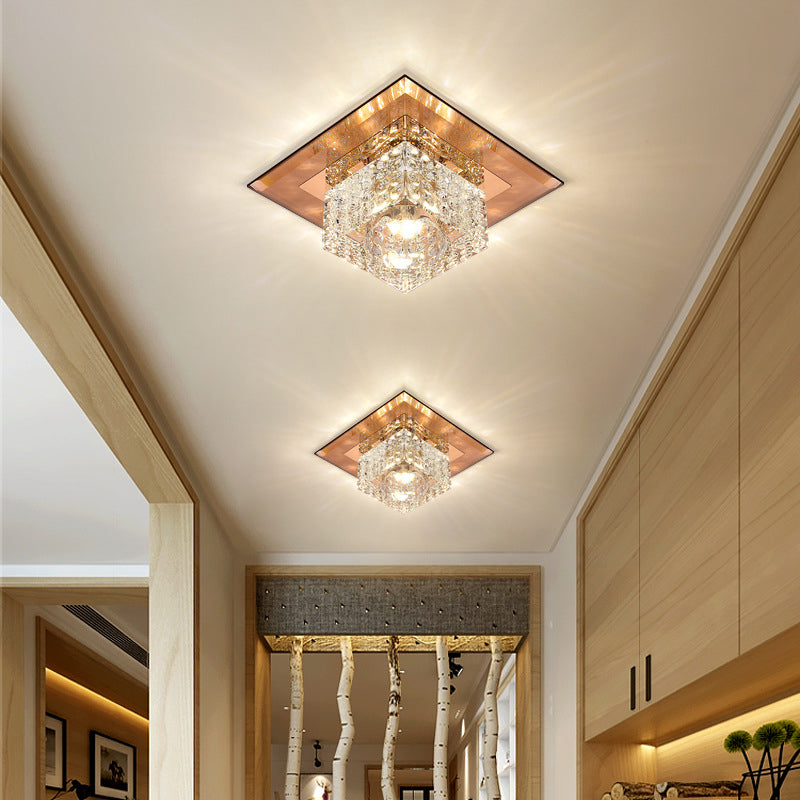 Simplicity Cubic Flush Mount Lamp Beveled Crystal LED Corridor Ceiling Light Fixture Clearhalo 'Ceiling Lights' 'Close To Ceiling Lights' 'Close to ceiling' 'Flush mount' Lighting' 1986608