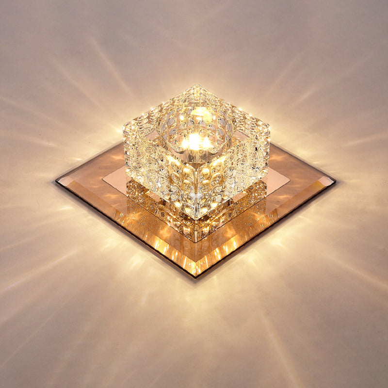 Simplicity Cubic Flush Mount Lamp Beveled Crystal LED Corridor Ceiling Light Fixture Clearhalo 'Ceiling Lights' 'Close To Ceiling Lights' 'Close to ceiling' 'Flush mount' Lighting' 1986610