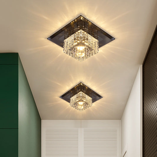 Simplicity Cubic Flush Mount Lamp Beveled Crystal LED Corridor Ceiling Light Fixture Black Clearhalo 'Ceiling Lights' 'Close To Ceiling Lights' 'Close to ceiling' 'Flush mount' Lighting' 1986612