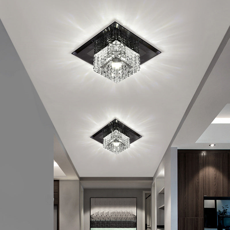 Simplicity Cubic Flush Mount Lamp Beveled Crystal LED Corridor Ceiling Light Fixture Clearhalo 'Ceiling Lights' 'Close To Ceiling Lights' 'Close to ceiling' 'Flush mount' Lighting' 1986613