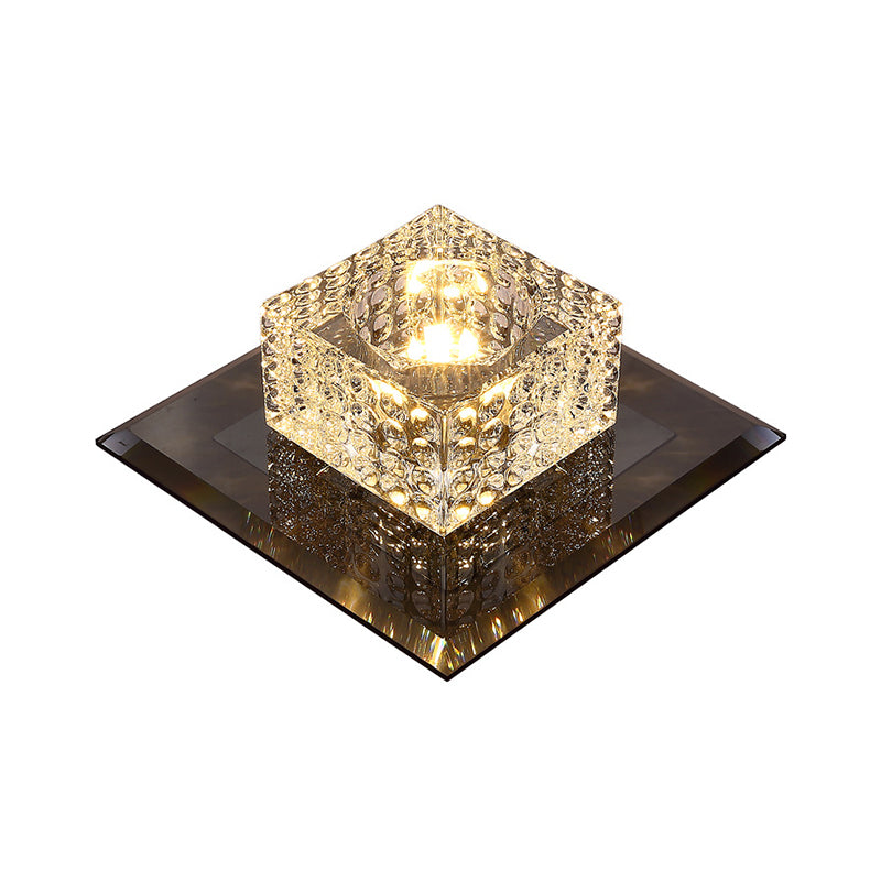 Simplicity Cubic Flush Mount Lamp Beveled Crystal LED Corridor Ceiling Light Fixture Clearhalo 'Ceiling Lights' 'Close To Ceiling Lights' 'Close to ceiling' 'Flush mount' Lighting' 1986614