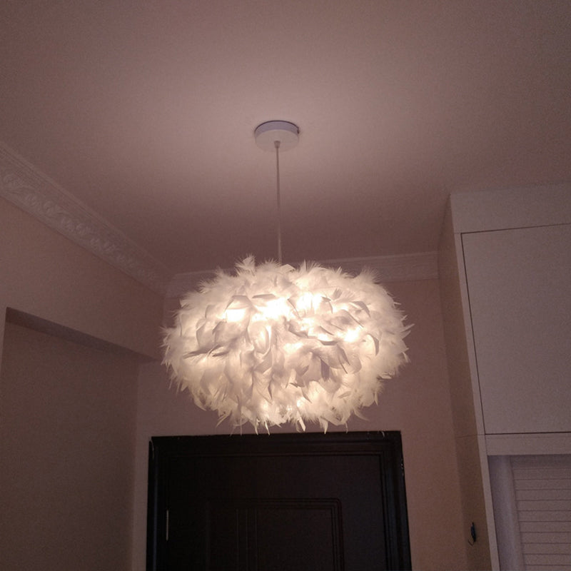 Minimalist Spheroid Hanging Light Fixture Feather 1-Bulb 18"/21.5" W Dining Room Suspension Pendant in White Clearhalo 'Ceiling Lights' 'Modern Pendants' 'Modern' 'Pendant Lights' 'Pendants' Lighting' 1986637