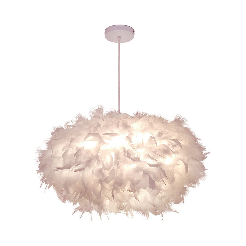Minimalist Spheroid Hanging Light Fixture Feather 1-Bulb 18"/21.5" W Dining Room Suspension Pendant in White Clearhalo 'Ceiling Lights' 'Modern Pendants' 'Modern' 'Pendant Lights' 'Pendants' Lighting' 1986639