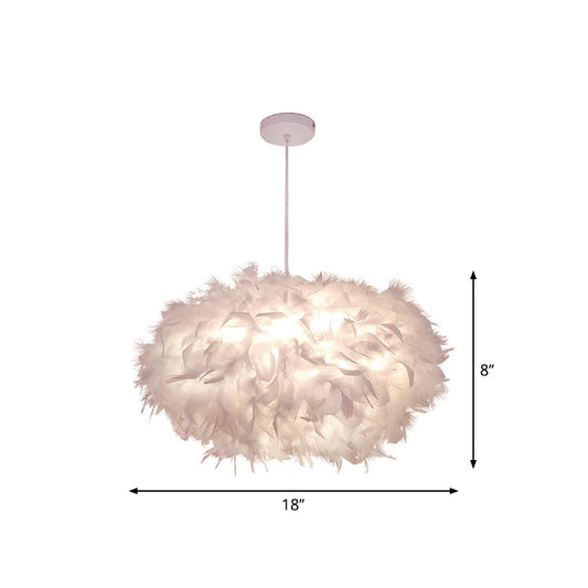 Minimalist Spheroid Hanging Light Fixture Feather 1-Bulb 18"/21.5" W Dining Room Suspension Pendant in White Clearhalo 'Ceiling Lights' 'Modern Pendants' 'Modern' 'Pendant Lights' 'Pendants' Lighting' 1986640