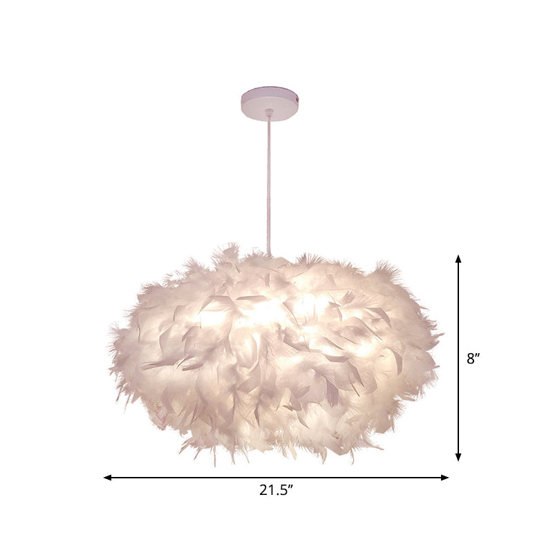 Minimalist Spheroid Hanging Light Fixture Feather 1-Bulb 18"/21.5" W Dining Room Suspension Pendant in White Clearhalo 'Ceiling Lights' 'Modern Pendants' 'Modern' 'Pendant Lights' 'Pendants' Lighting' 1986641