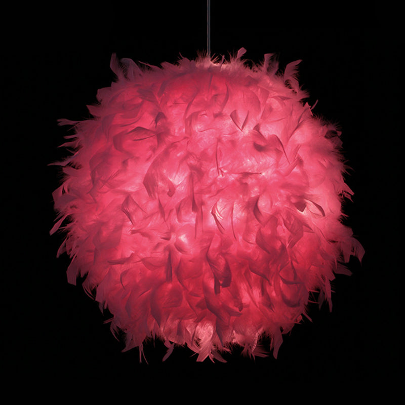 12"/14"/16" Wide Sphere Drop Pendant Modern Feather 1 Head Bedroom Hanging Ceiling Light in White/Pink/Rose Red Pink Clearhalo 'Ceiling Lights' 'Modern Pendants' 'Modern' 'Pendant Lights' 'Pendants' Lighting' 1986649