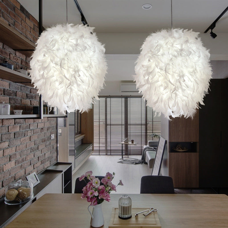1-Light Dining Room Pendant Lighting Simplicity White Hanging Light with Ellipse Feather Shade Clearhalo 'Ceiling Lights' 'Modern Pendants' 'Modern' 'Pendant Lights' 'Pendants' Lighting' 1986654
