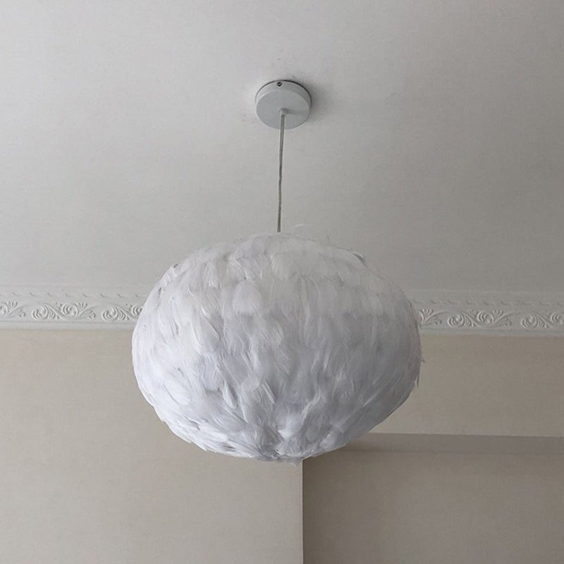 Globe Dining Room Suspension Lamp Feather 1 Bulb Simple Style Hanging Pendant in Grey/White/Pink Clearhalo 'Ceiling Lights' 'Modern Pendants' 'Modern' 'Pendant Lights' 'Pendants' Lighting' 1986660