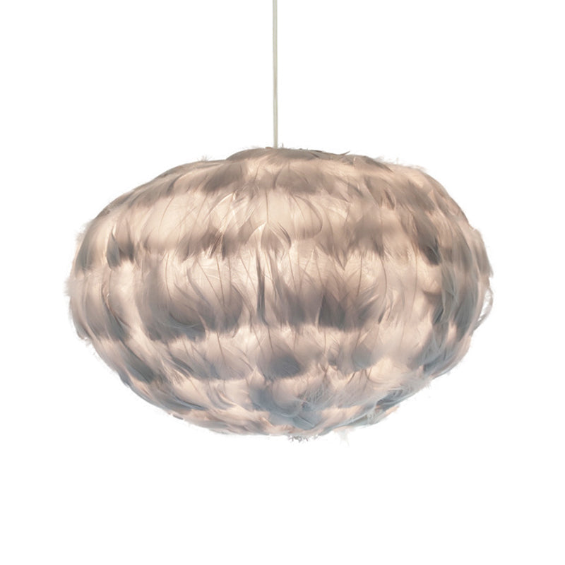 Globe Dining Room Suspension Lamp Feather 1 Bulb Simple Style Hanging Pendant in Grey/White/Pink Clearhalo 'Ceiling Lights' 'Modern Pendants' 'Modern' 'Pendant Lights' 'Pendants' Lighting' 1986661