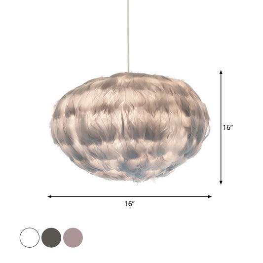 Globe Dining Room Suspension Lamp Feather 1 Bulb Simple Style Hanging Pendant in Grey/White/Pink Clearhalo 'Ceiling Lights' 'Modern Pendants' 'Modern' 'Pendant Lights' 'Pendants' Lighting' 1986662
