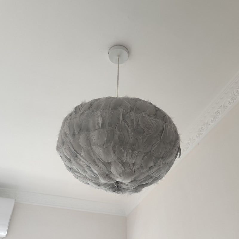 Globe Dining Room Suspension Lamp Feather 1 Bulb Simple Style Hanging Pendant in Grey/White/Pink Clearhalo 'Ceiling Lights' 'Modern Pendants' 'Modern' 'Pendant Lights' 'Pendants' Lighting' 1986664