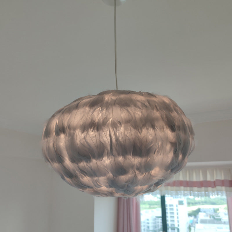Globe Dining Room Suspension Lamp Feather 1 Bulb Simple Style Hanging Pendant in Grey/White/Pink Clearhalo 'Ceiling Lights' 'Modern Pendants' 'Modern' 'Pendant Lights' 'Pendants' Lighting' 1986665