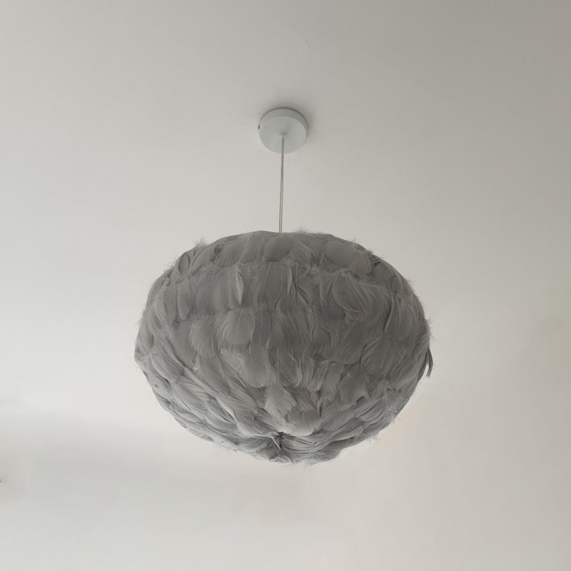 Globe Dining Room Suspension Lamp Feather 1 Bulb Simple Style Hanging Pendant in Grey/White/Pink Clearhalo 'Ceiling Lights' 'Modern Pendants' 'Modern' 'Pendant Lights' 'Pendants' Lighting' 1986666