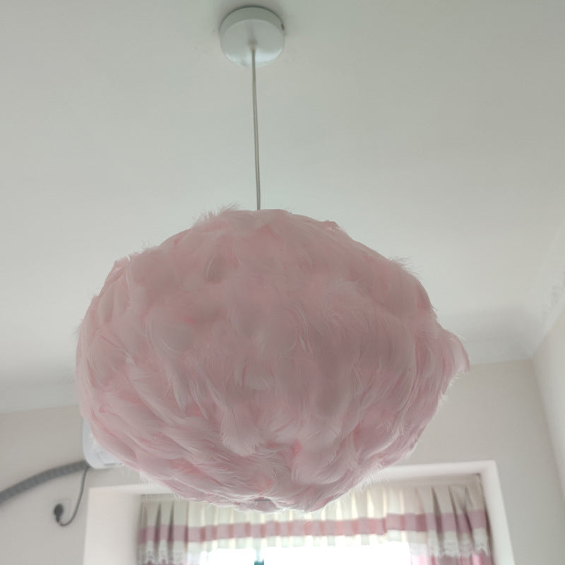 Globe Dining Room Suspension Lamp Feather 1 Bulb Simple Style Hanging Pendant in Grey/White/Pink Pink Clearhalo 'Ceiling Lights' 'Modern Pendants' 'Modern' 'Pendant Lights' 'Pendants' Lighting' 1986667
