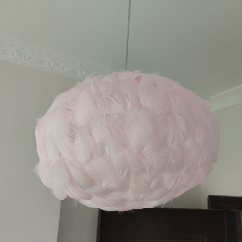Globe Dining Room Suspension Lamp Feather 1 Bulb Simple Style Hanging Pendant in Grey/White/Pink Clearhalo 'Ceiling Lights' 'Modern Pendants' 'Modern' 'Pendant Lights' 'Pendants' Lighting' 1986669