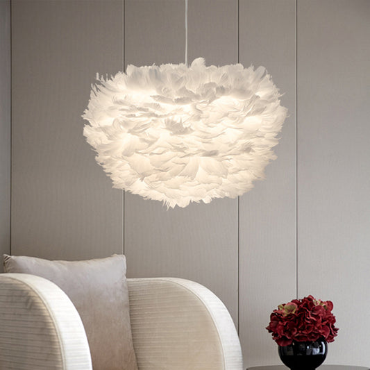 White Sphere Pendulum Light Minimalist 14"/18"/21.5" Wide 1-Head Feather Down Lighting Pendant White Clearhalo 'Ceiling Lights' 'Modern Pendants' 'Modern' 'Pendant Lights' 'Pendants' Lighting' 1986671