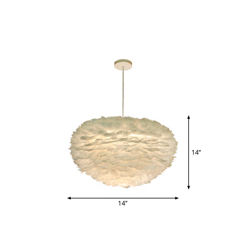 White Sphere Pendulum Light Minimalist 14"/18"/21.5" Wide 1-Head Feather Down Lighting Pendant Clearhalo 'Ceiling Lights' 'Modern Pendants' 'Modern' 'Pendant Lights' 'Pendants' Lighting' 1986675