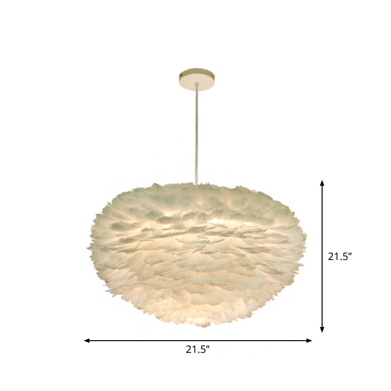White Sphere Pendulum Light Minimalist 14"/18"/21.5" Wide 1-Head Feather Down Lighting Pendant Clearhalo 'Ceiling Lights' 'Modern Pendants' 'Modern' 'Pendant Lights' 'Pendants' Lighting' 1986677