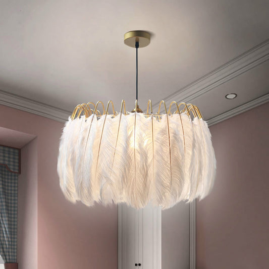 White Round Pendant Lighting Postmodern Style 1 Head Feather Hanging Light Fixture White Clearhalo 'Ceiling Lights' 'Modern Pendants' 'Modern' 'Pendant Lights' 'Pendants' Lighting' 1986678