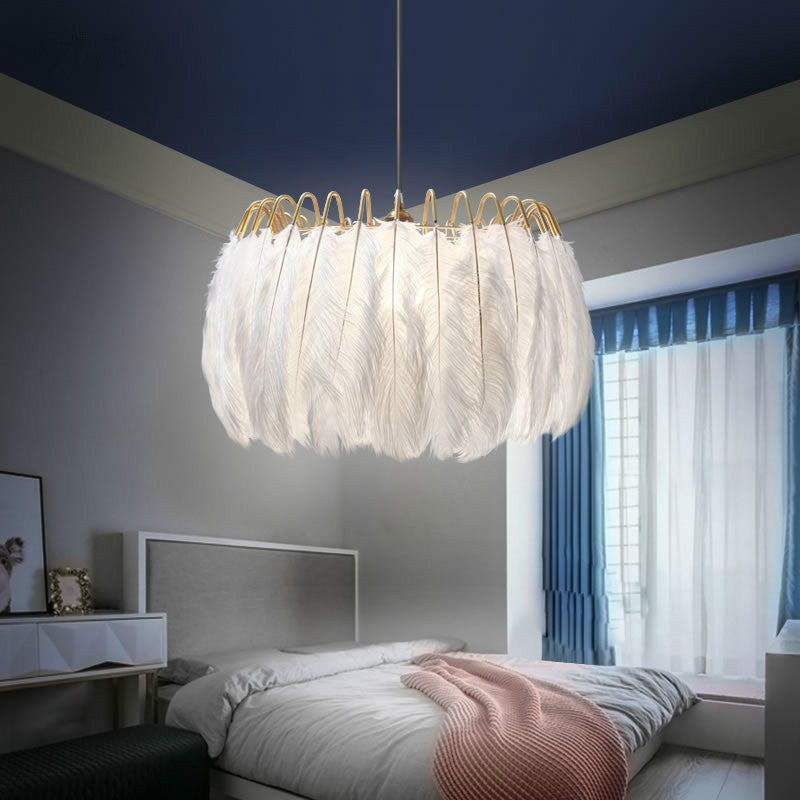 White Round Pendant Lighting Postmodern Style 1 Head Feather Hanging Light Fixture Clearhalo 'Ceiling Lights' 'Modern Pendants' 'Modern' 'Pendant Lights' 'Pendants' Lighting' 1986679