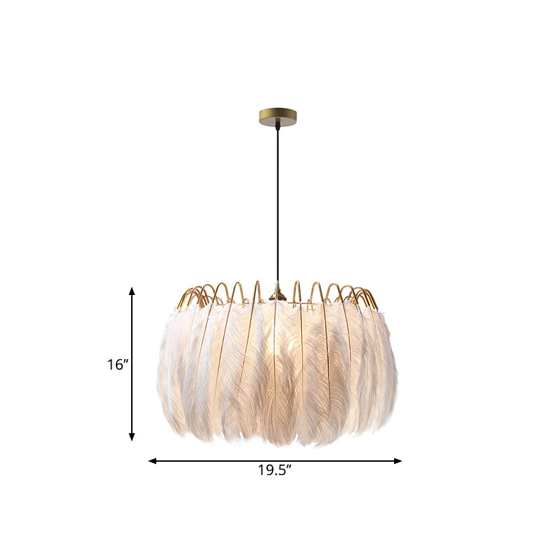 White Round Pendant Lighting Postmodern Style 1 Head Feather Hanging Light Fixture Clearhalo 'Ceiling Lights' 'Modern Pendants' 'Modern' 'Pendant Lights' 'Pendants' Lighting' 1986682