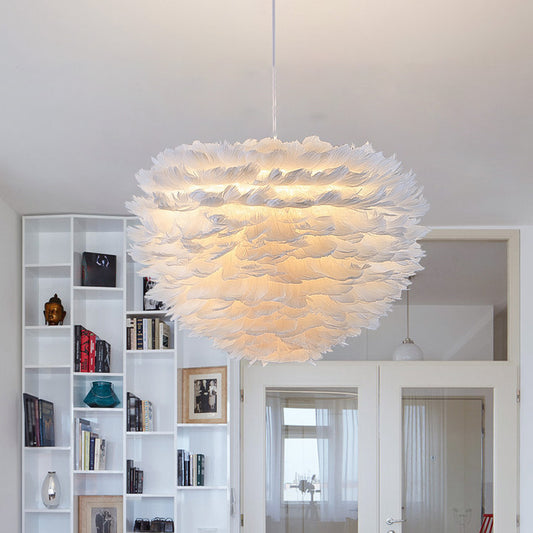 White Dome Suspension Pendant Minimalist 1 Bulb Feather Ceiling Hang Light for Girls Bedroom Clearhalo 'Ceiling Lights' 'Modern Pendants' 'Modern' 'Pendant Lights' 'Pendants' Lighting' 1986719