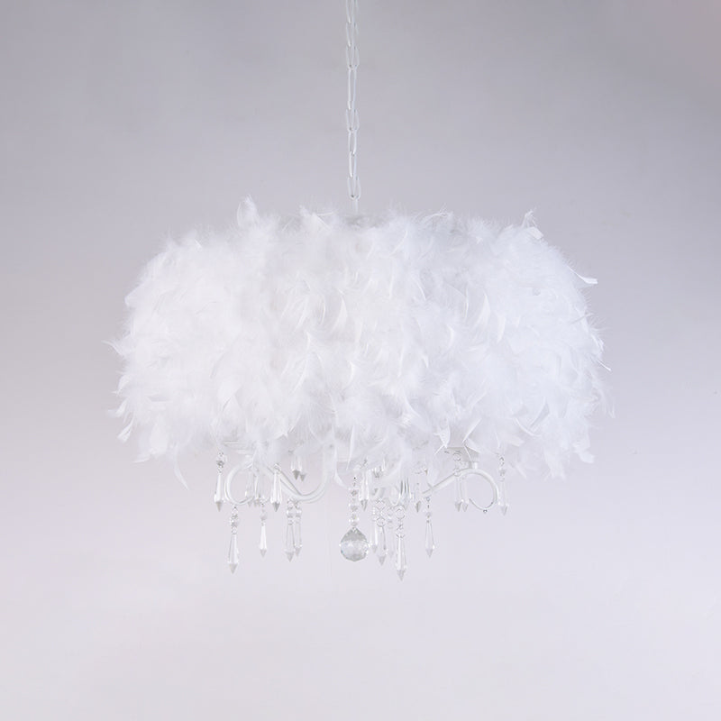 White/Chrome Candelabra Chandelier Modern 3/5 Lights Feather Hanging Light Fixture with Crystal Accent Clearhalo 'Ceiling Lights' 'Chandeliers' 'Modern Chandeliers' 'Modern' Lighting' 1986801