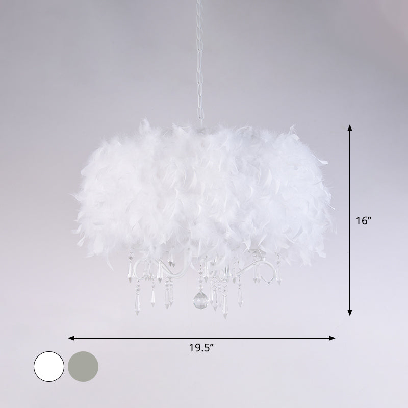White/Chrome Candelabra Chandelier Modern 3/5 Lights Feather Hanging Light Fixture with Crystal Accent Clearhalo 'Ceiling Lights' 'Chandeliers' 'Modern Chandeliers' 'Modern' Lighting' 1986802