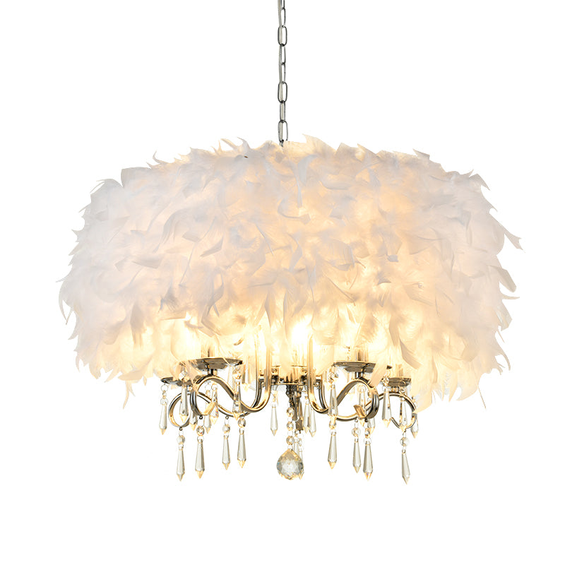White/Chrome Candelabra Chandelier Modern 3/5 Lights Feather Hanging Light Fixture with Crystal Accent Clearhalo 'Ceiling Lights' 'Chandeliers' 'Modern Chandeliers' 'Modern' Lighting' 1986806