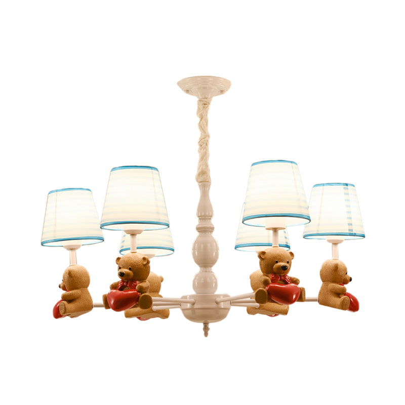 Cartoon Tapered Shade Hanging Lamp Fixture Fabric Chandelier in Brown for Living Room Clearhalo 'Ceiling Lights' 'Chandeliers' Lighting' options 198692