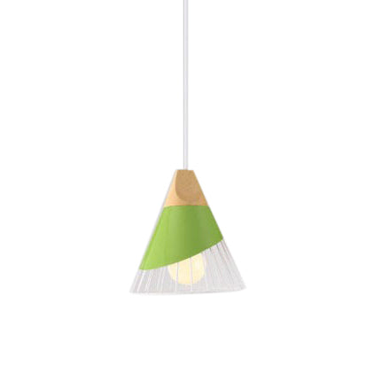 Modernism Cone Pendant Light 1 Light Aluminum and Wood Pendant Ceiling Light in Black/Blue for Dining Table Green Clearhalo 'Ceiling Lights' 'Modern Pendants' 'Modern' 'Pendant Lights' 'Pendants' Lighting' 19872