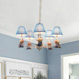 Lovely Monkey Chandelier Fabric and Metal 5 Lights Blue Pendant Lighting for Kid Bedroom Clearhalo 'Ceiling Lights' 'Chandeliers' Lighting' options 198720