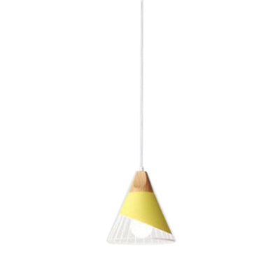 Modernism Cone Pendant Light 1 Light Aluminum and Wood Pendant Ceiling Light in Black/Blue for Dining Table Yellow Clearhalo 'Ceiling Lights' 'Modern Pendants' 'Modern' 'Pendant Lights' 'Pendants' Lighting' 19873