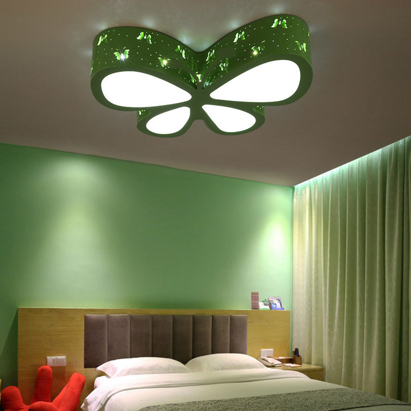 Kindergarten Etched Butterfly Ceiling Mount Light Metal Cartoon LED Flush Light Fixture Green 23.5" Clearhalo 'Ceiling Lights' 'Close To Ceiling Lights' 'Close to ceiling' 'Flush mount' Lighting' 198736