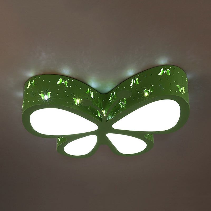 Kindergarten Etched Butterfly Ceiling Mount Light Metal Cartoon LED Flush Light Fixture Green 19.5" Clearhalo 'Ceiling Lights' 'Close To Ceiling Lights' 'Close to ceiling' 'Flush mount' Lighting' 198737