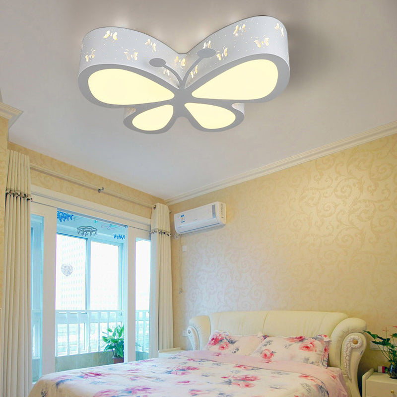 Kindergarten Etched Butterfly Ceiling Mount Light Metal Cartoon LED Flush Light Fixture White 23.5" Clearhalo 'Ceiling Lights' 'Close To Ceiling Lights' 'Close to ceiling' 'Flush mount' Lighting' 198739