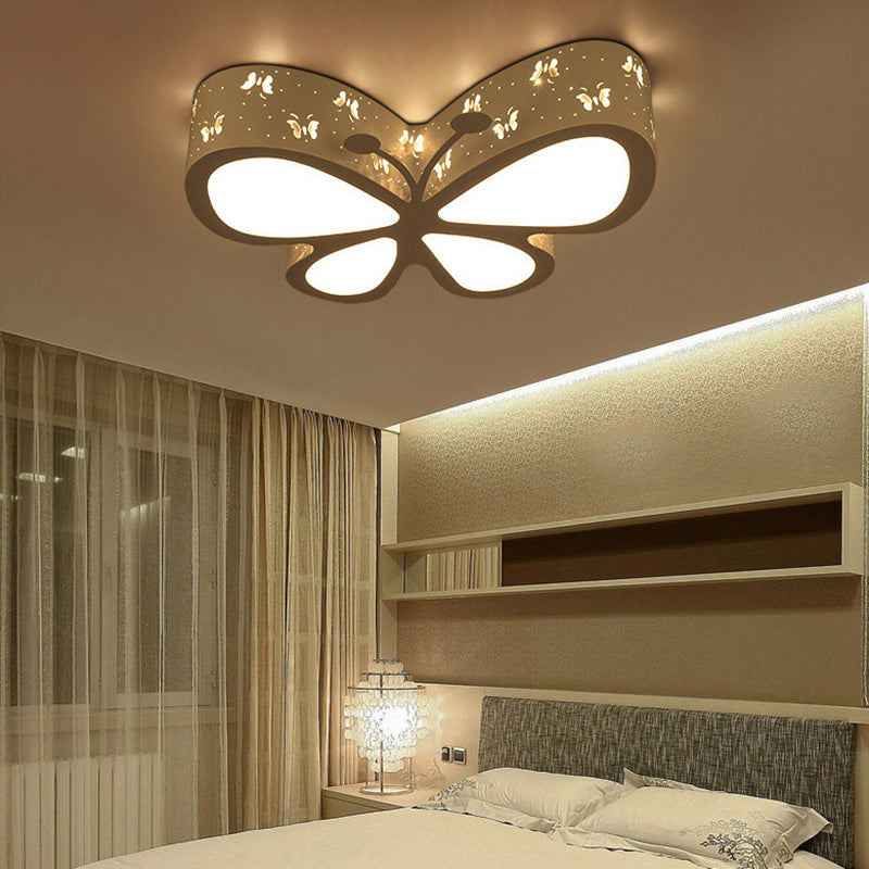 Kindergarten Etched Butterfly Ceiling Mount Light Metal Cartoon LED Flush Light Fixture White 19.5" Clearhalo 'Ceiling Lights' 'Close To Ceiling Lights' 'Close to ceiling' 'Flush mount' Lighting' 198740